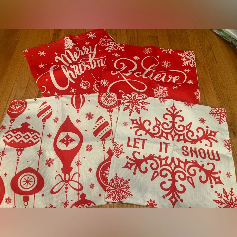 4 Festive Red and White Christmas Pillow Covers